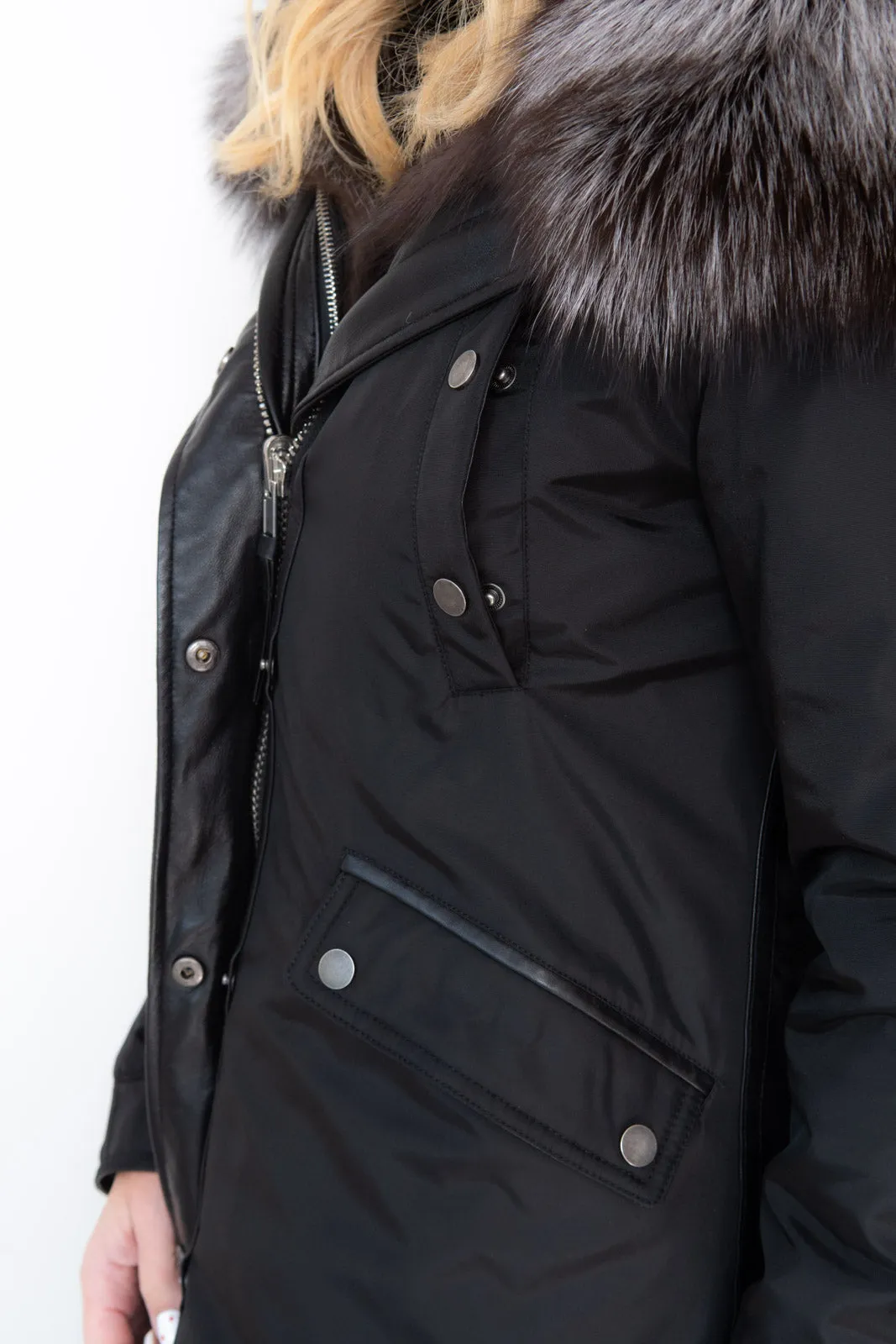 Nicole Benisti Black Parka Jacket Fur Hood Size 10