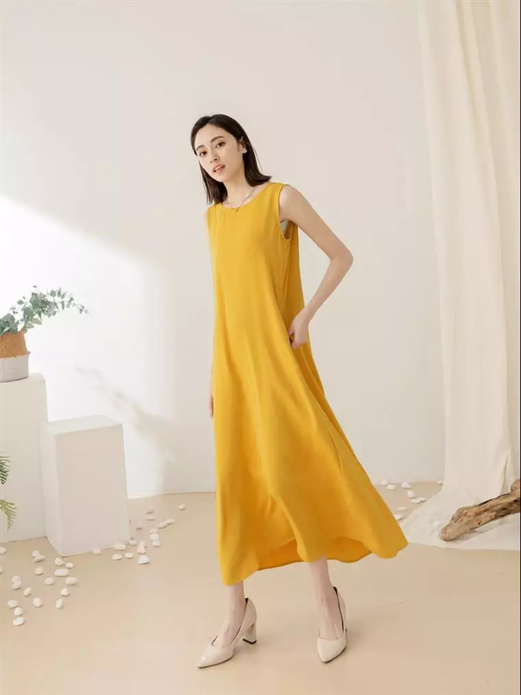 OBSTYLE Cool and Comfortable Snow Chiffon Sleeveless Backless Round Neck Long Dress [DA9751]