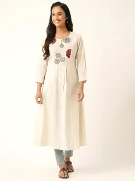 Odette Cream Cotton Printed Stitched Kurta for Women