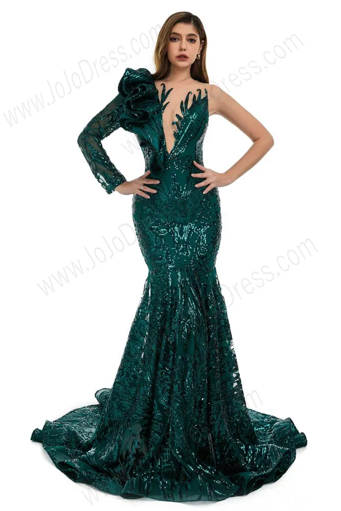 Orange Sequins Fit and Flare Formal Prom Evening Dress EN5806