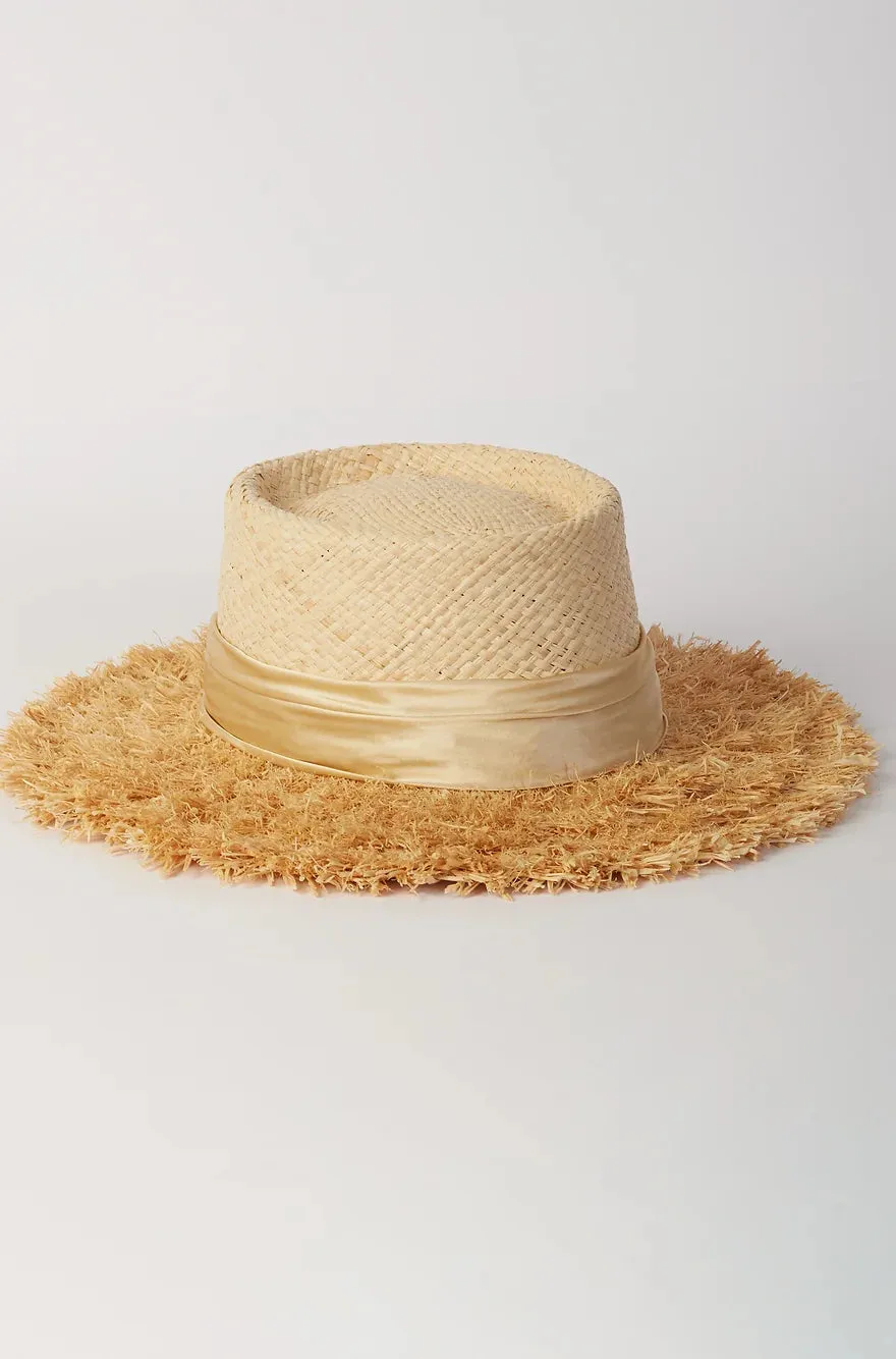 Paloma Fringe Straw Hat with Honey Silk Band