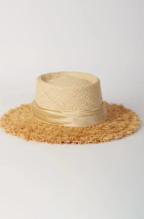 Paloma Fringe Straw Hat with Honey Silk Band