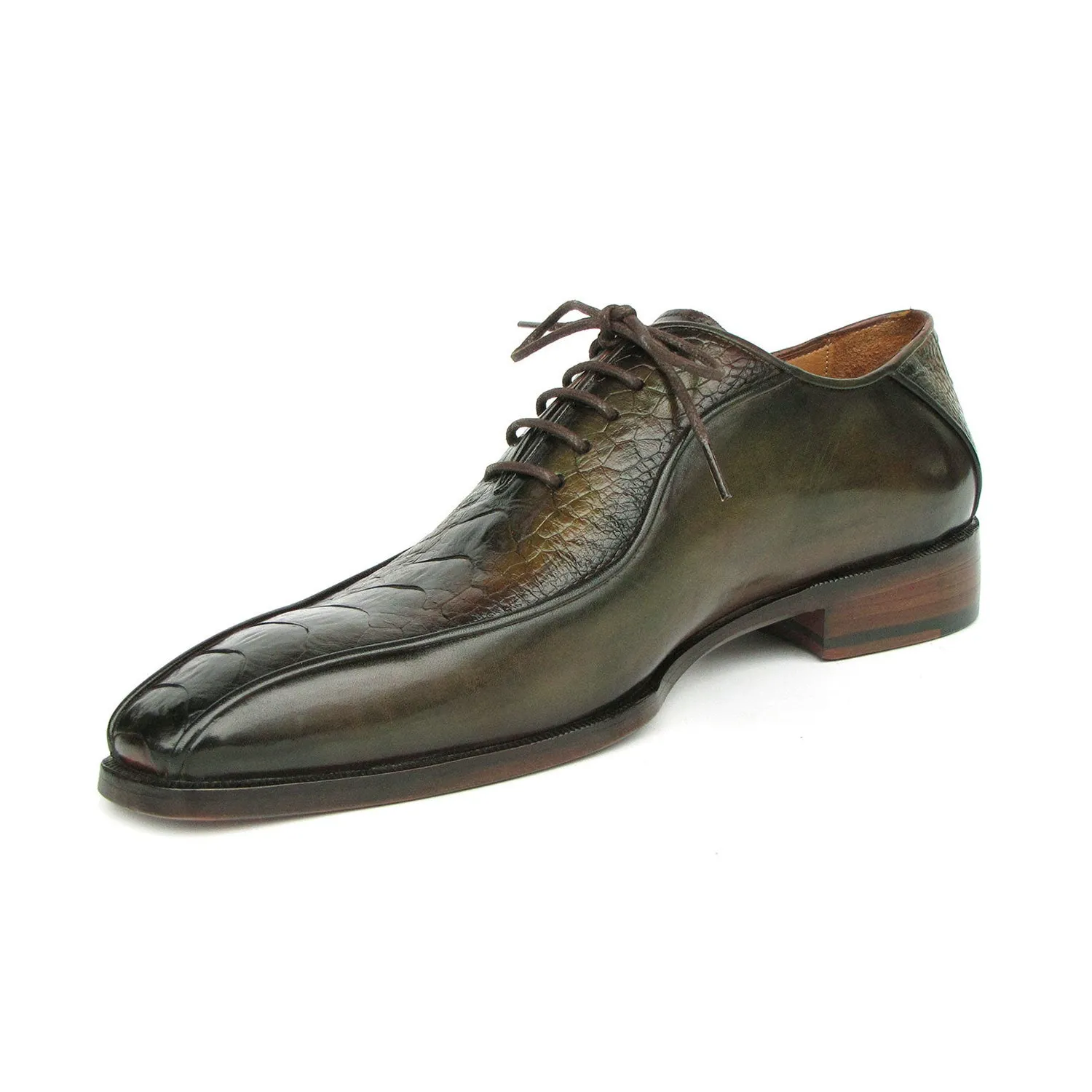 Paul Parkman 94DLGRN Men's Shoes Green Ostrich Leg / Calf-skin Leather Bicycle Toe Oxfords (PM6391)