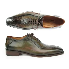 Paul Parkman 94DLGRN Men's Shoes Green Ostrich Leg / Calf-skin Leather Bicycle Toe Oxfords (PM6391)