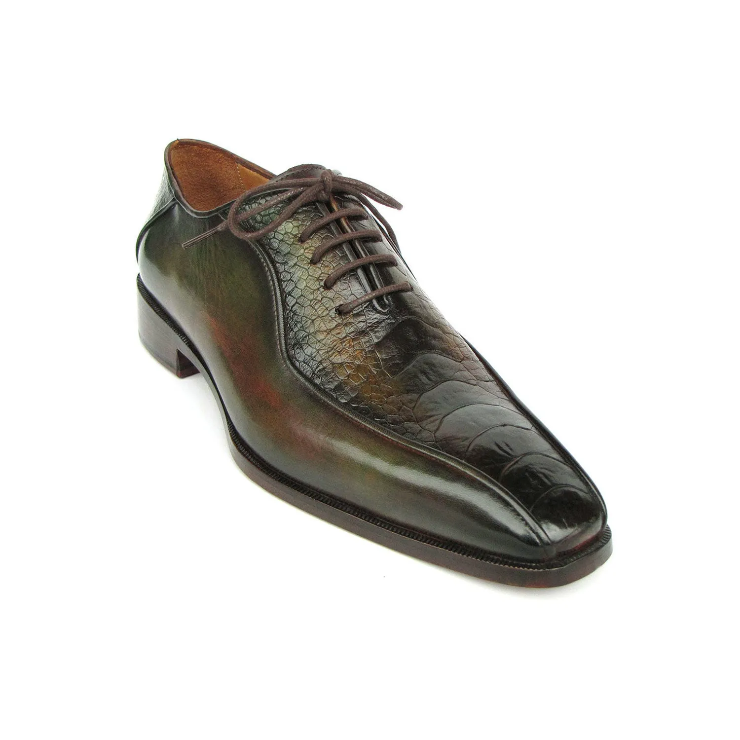 Paul Parkman 94DLGRN Men's Shoes Green Ostrich Leg / Calf-skin Leather Bicycle Toe Oxfords (PM6391)