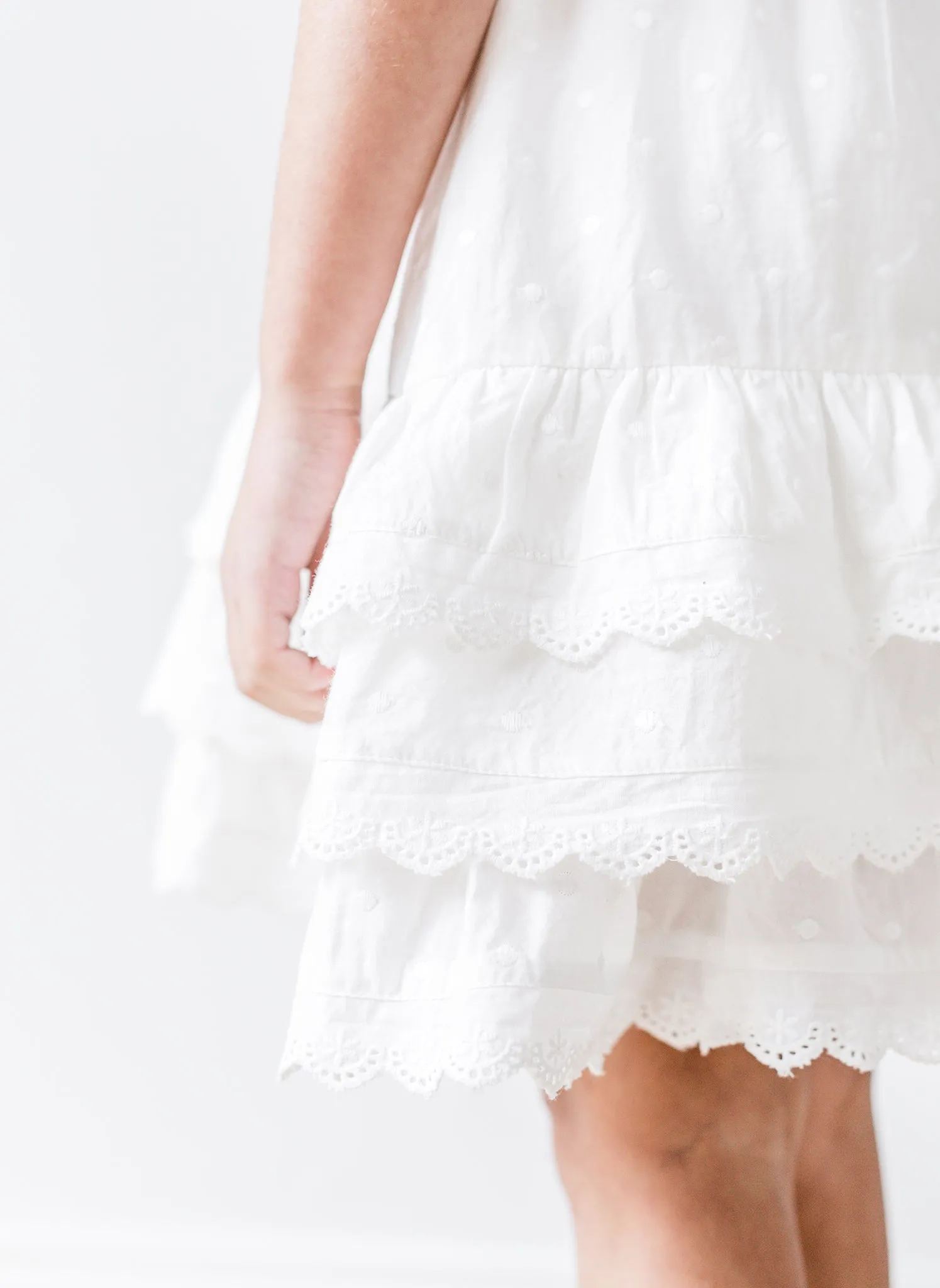 Petite Amalie Embroidered Ruffle Dress in White