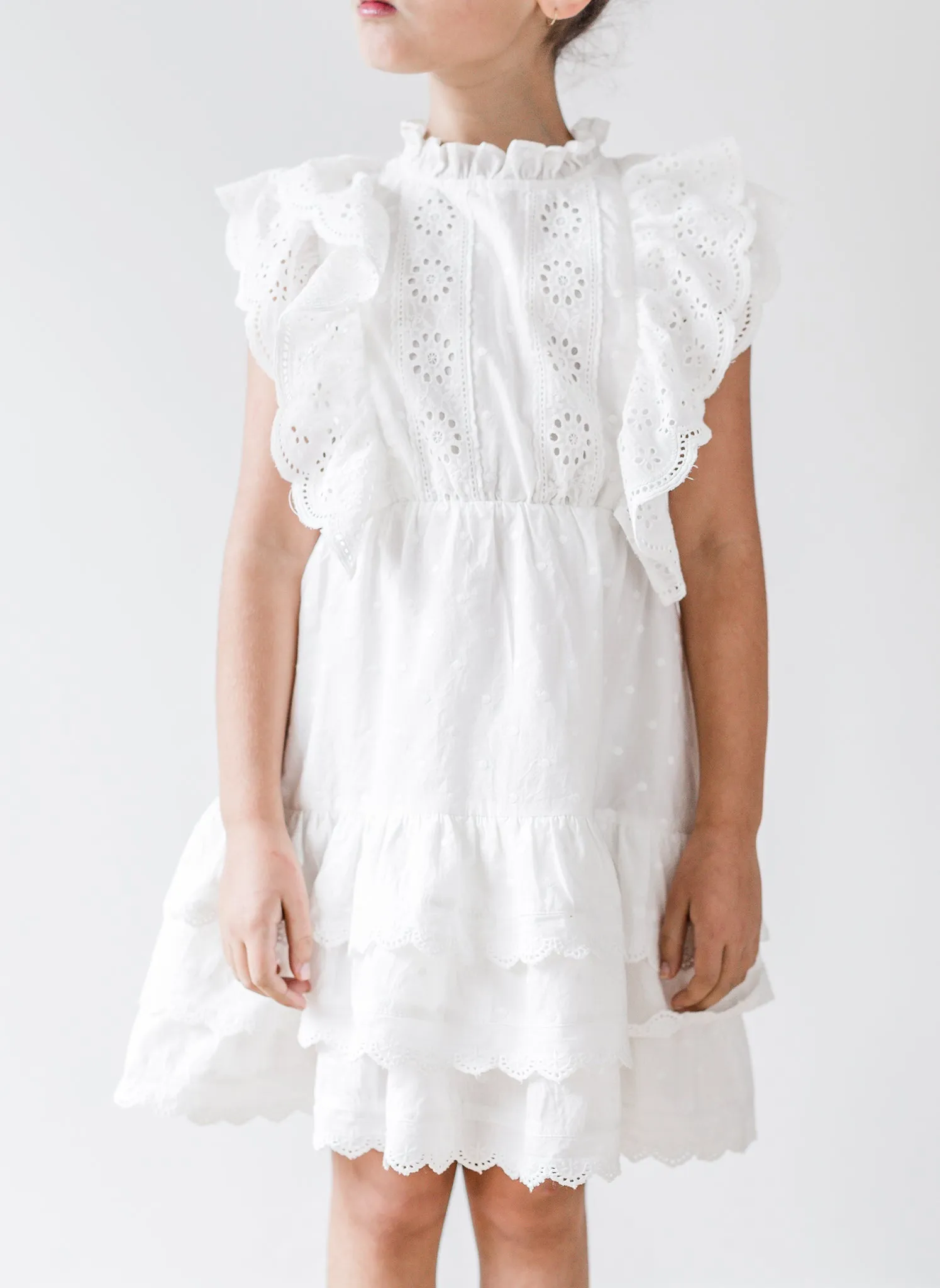 Petite Amalie Embroidered Ruffle Dress in White