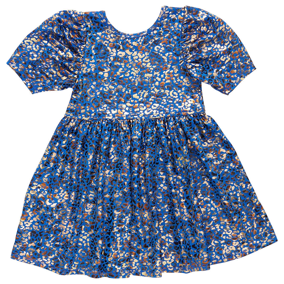 Pink Chicken Girls Laurie Dress - Blue Leopard Lame