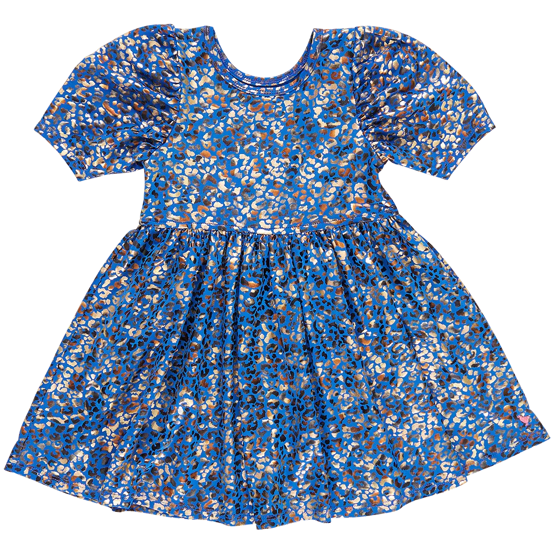 Pink Chicken Girls Laurie Dress - Blue Leopard Lame