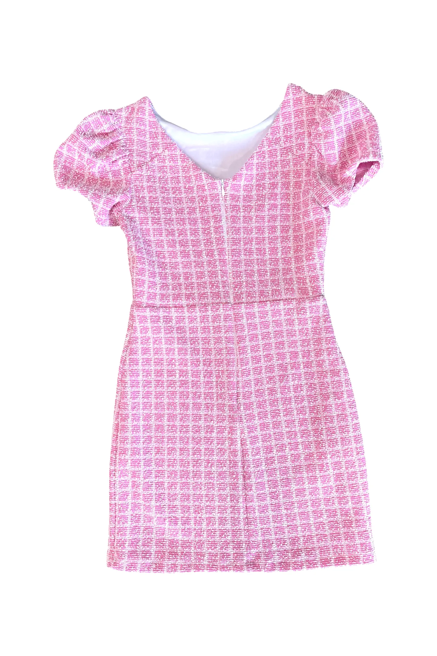 Pink Tweed Puff Sleeve Dress