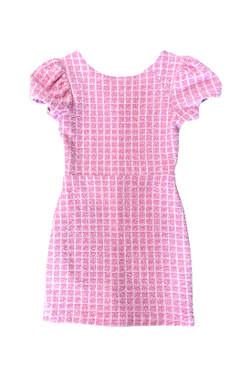 Pink Tweed Puff Sleeve Dress