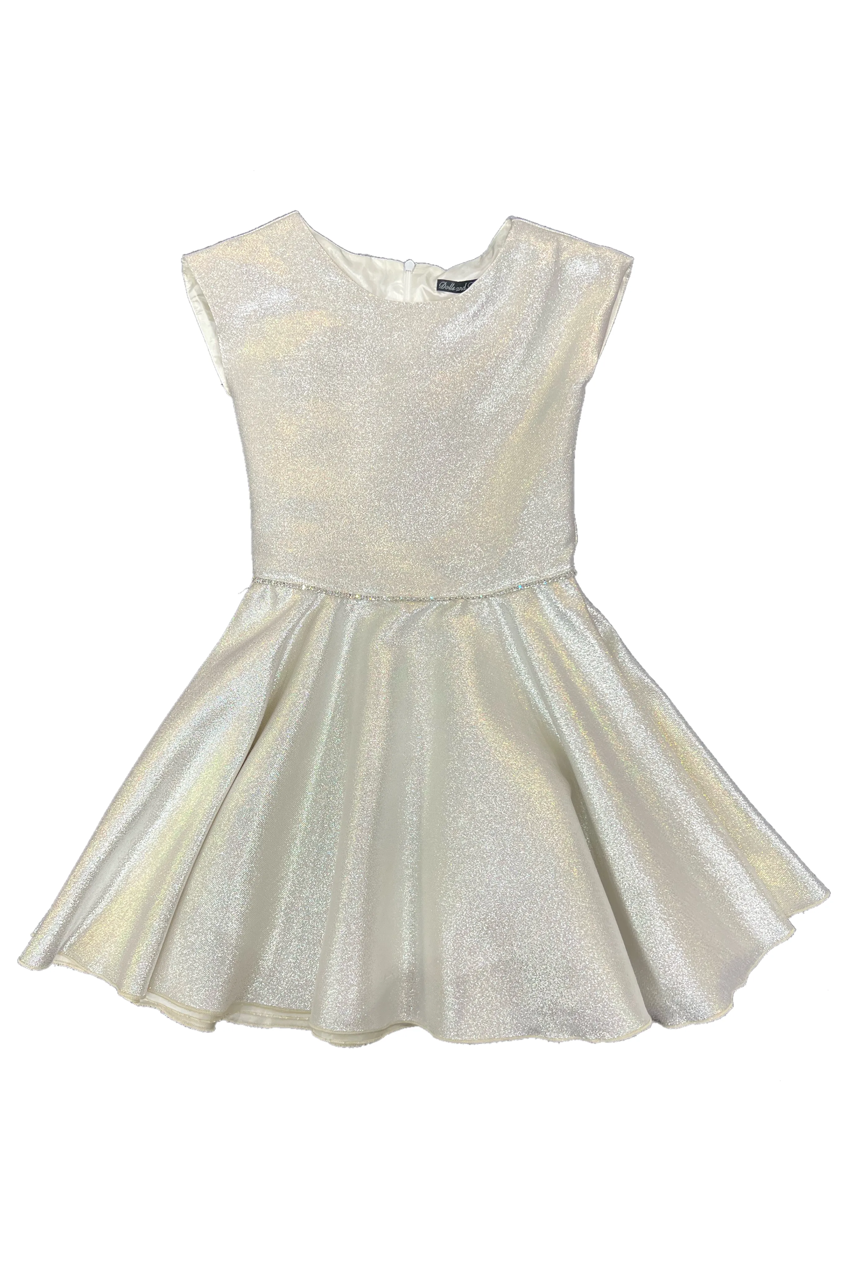 Platinum jacquard cap sleeve skater dress