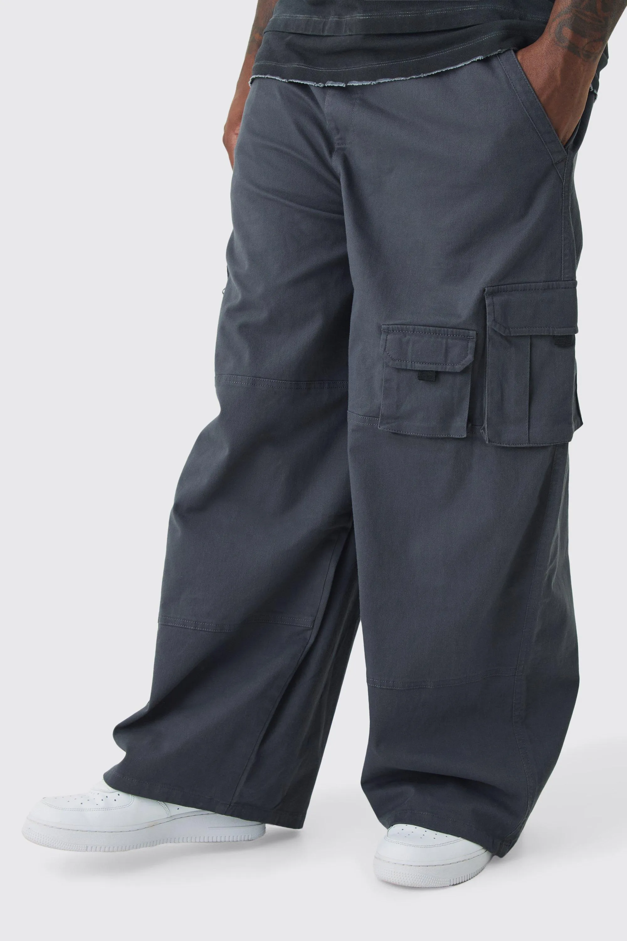 Plus Drawcord Multi Pocket Baggy Cargo Trousers