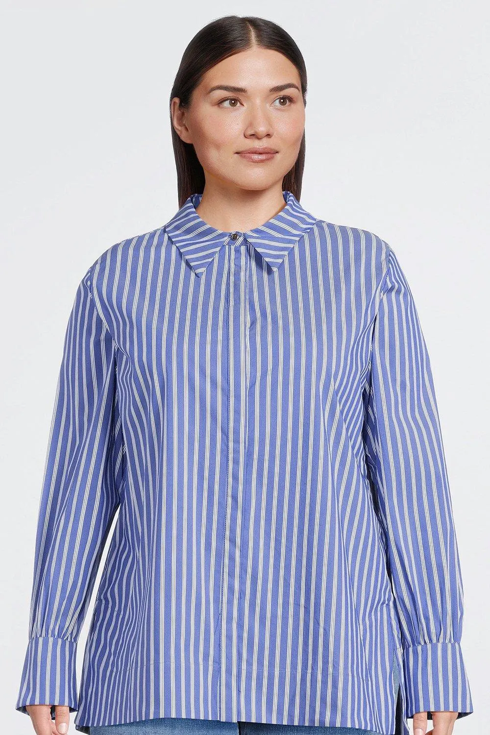 Plus Size Cotton Poplin Button Sleeve Detail Woven Shirt | Karen Millen