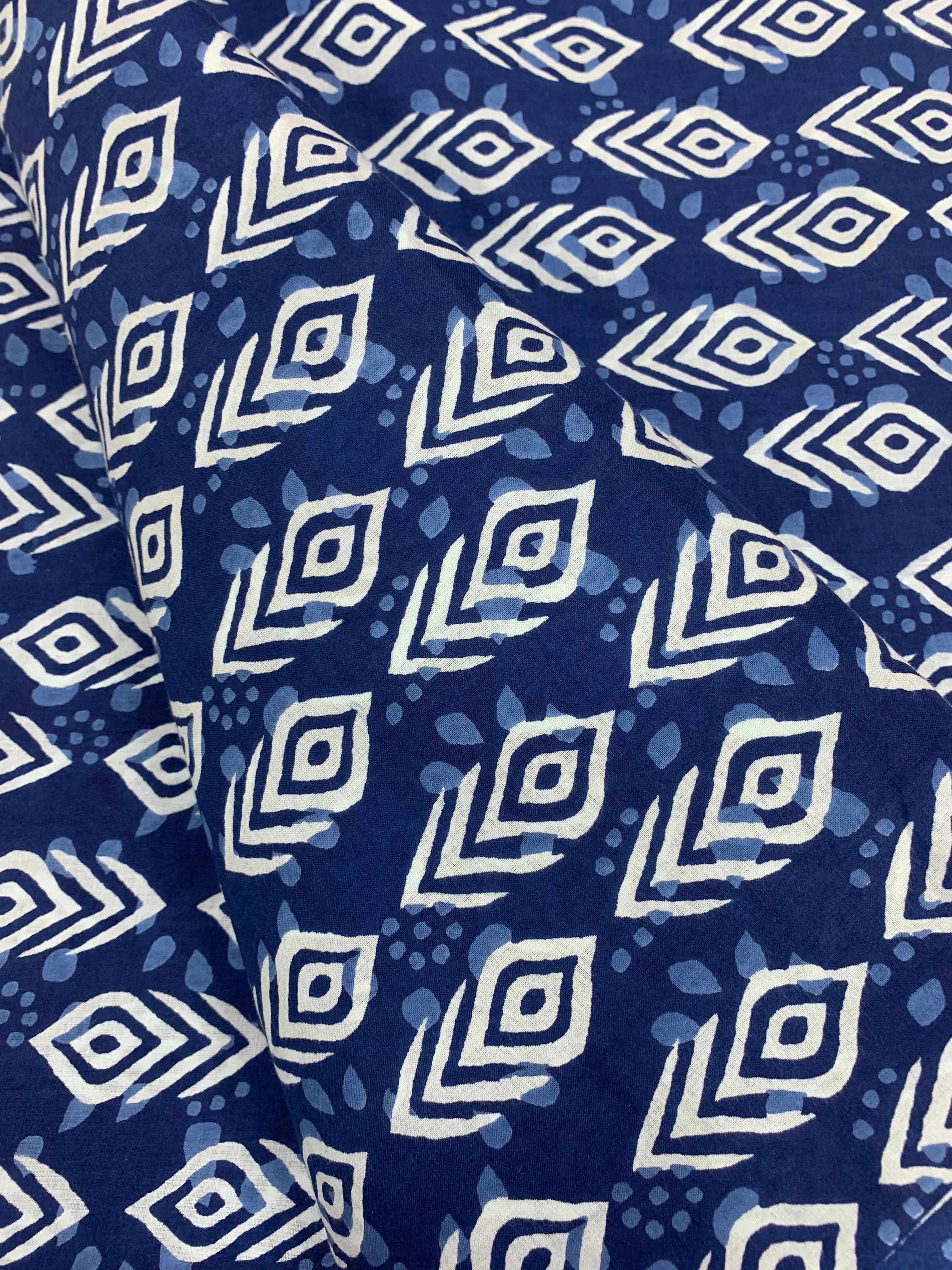 Printed indigo pure cotton fabric