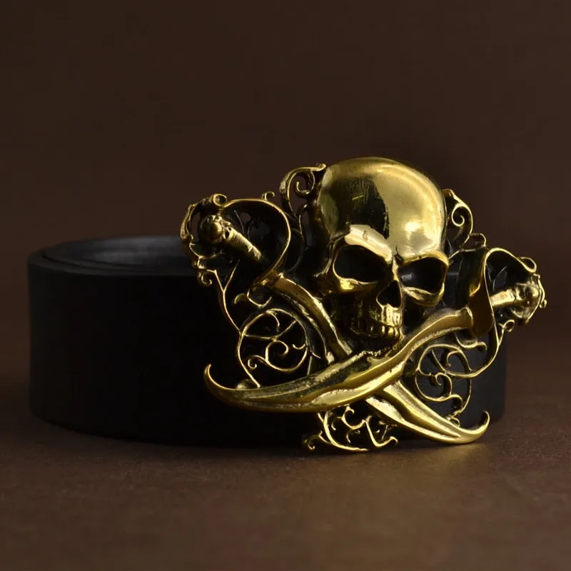 Punk Rock Style Brass Metal Plating Skeleton Skull Buckle for Men