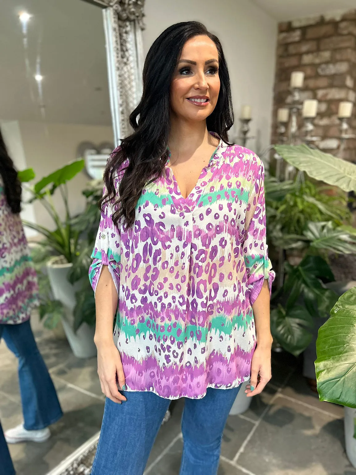 Purple Leopard Striped Blouse Gina