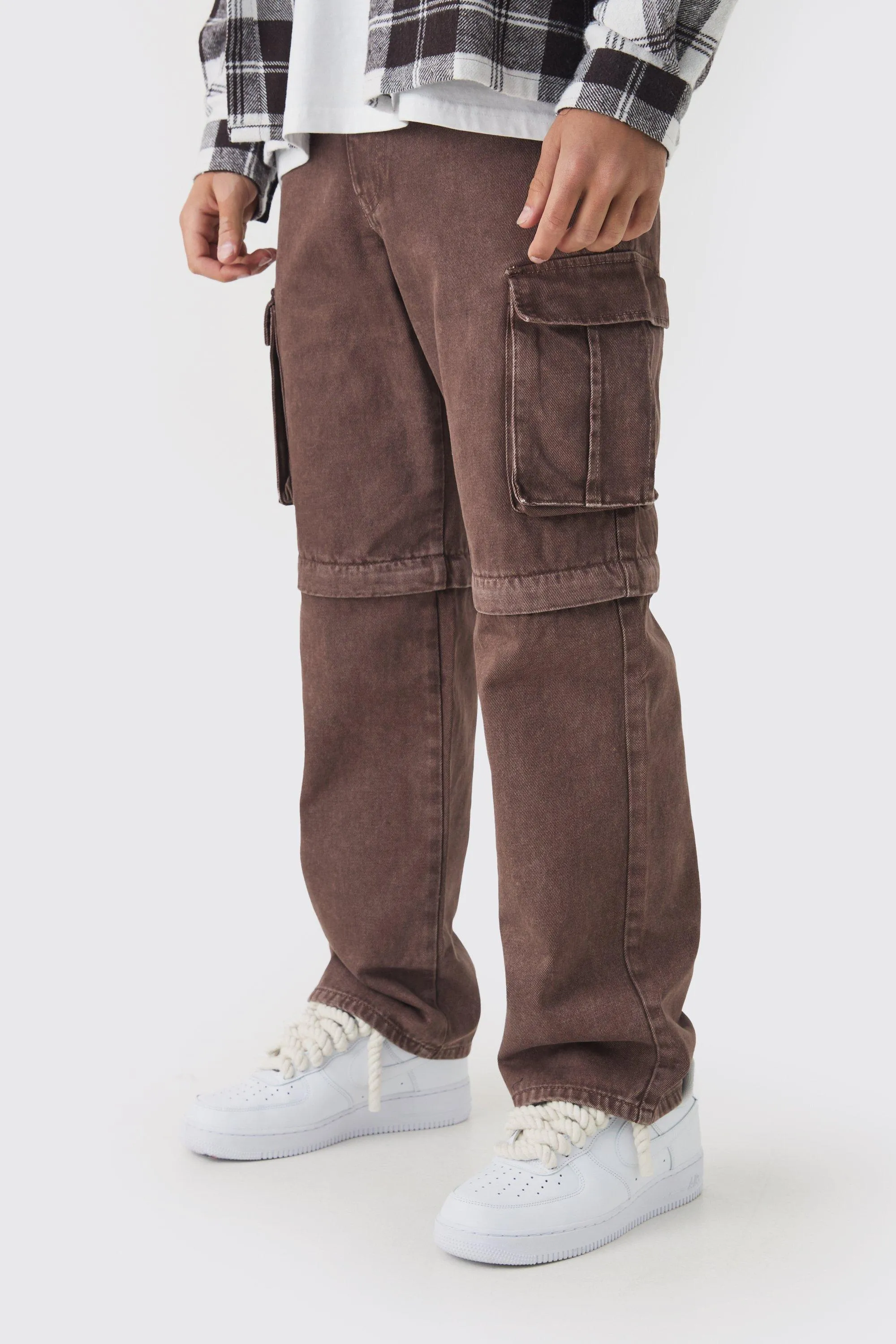 Relaxed Acid Wash Zip Off Twill Cargo Trousers