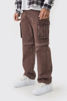 Relaxed Acid Wash Zip Off Twill Cargo Trousers