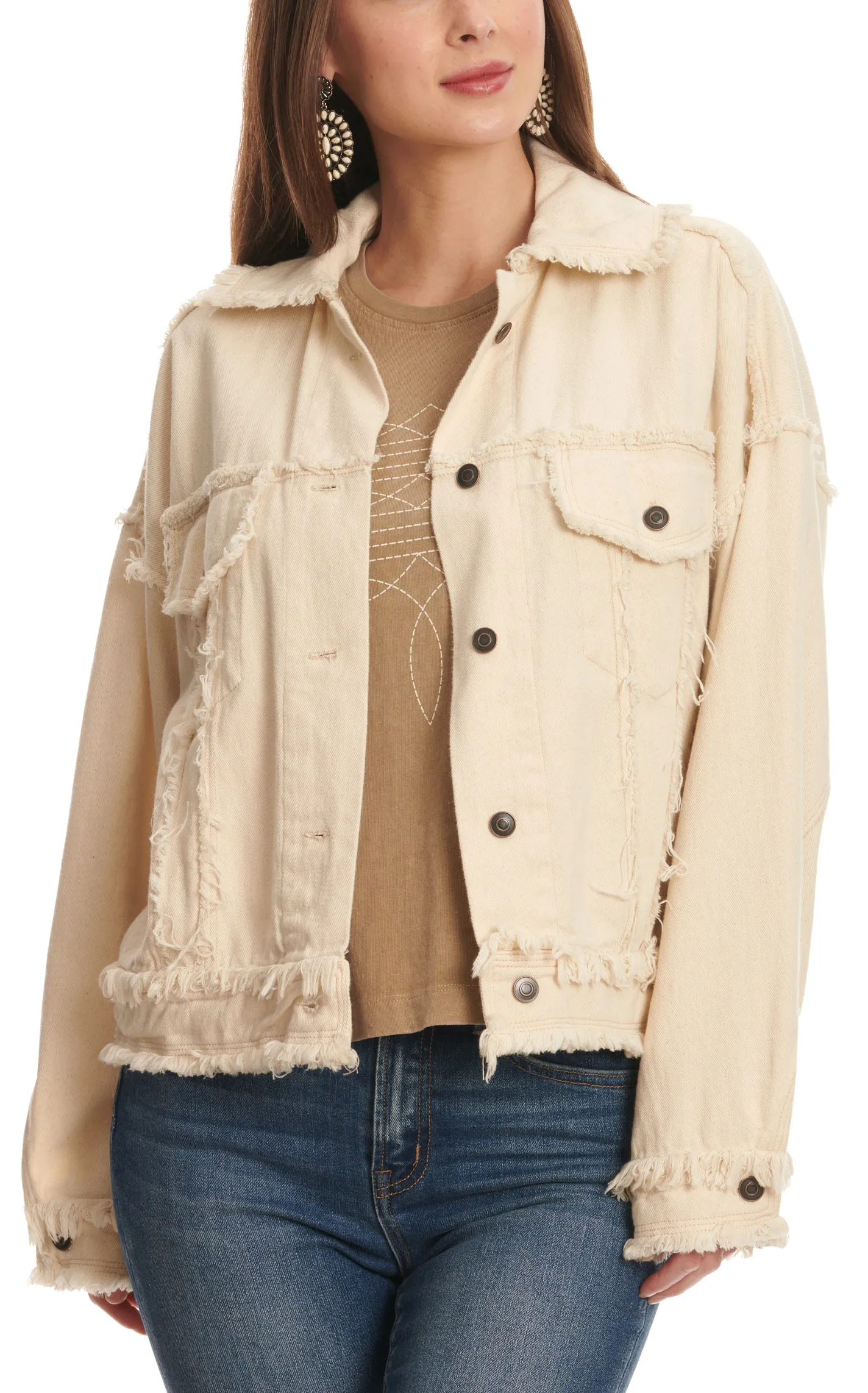 Rockin C Women's White Frayed Denim Jacket