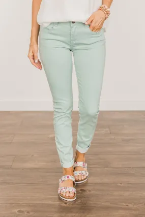 Rubberband Stretch Colored Skinny Jeans- Dusty Teal