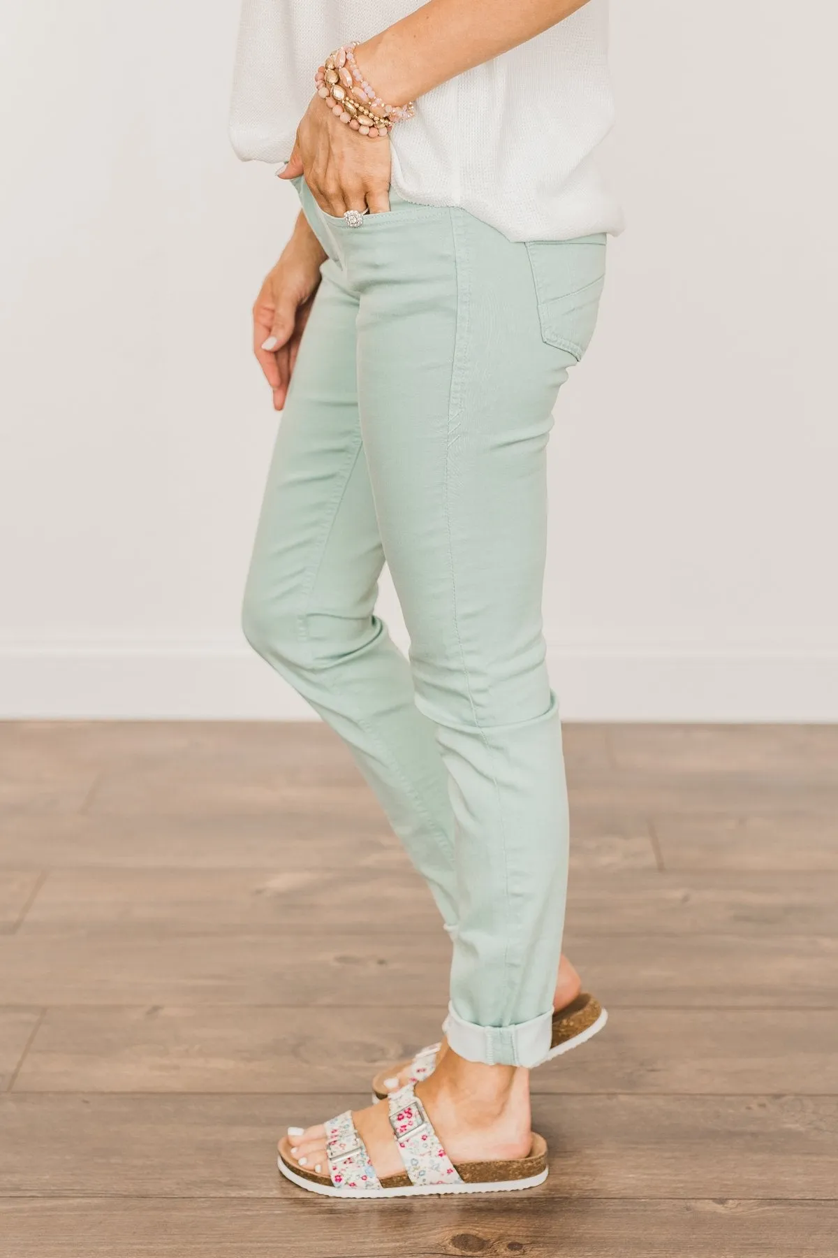 Rubberband Stretch Colored Skinny Jeans- Dusty Teal