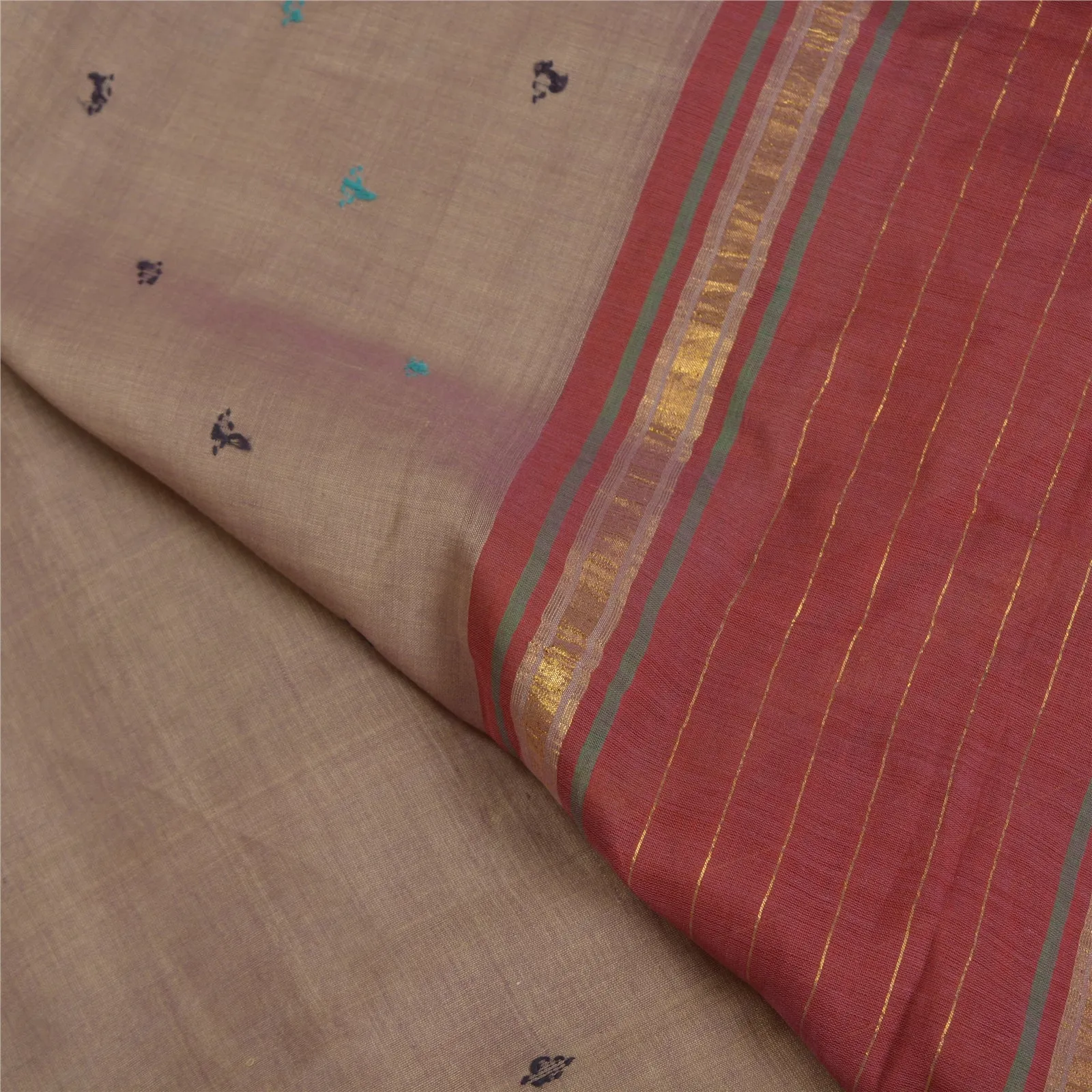 Sanskriti Vintage Brown Indian Sarees 100% Pure Cotton Woven Zari Sari Fabric