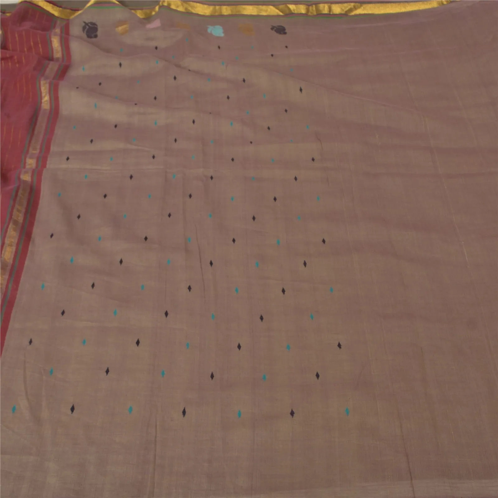 Sanskriti Vintage Brown Indian Sarees 100% Pure Cotton Woven Zari Sari Fabric