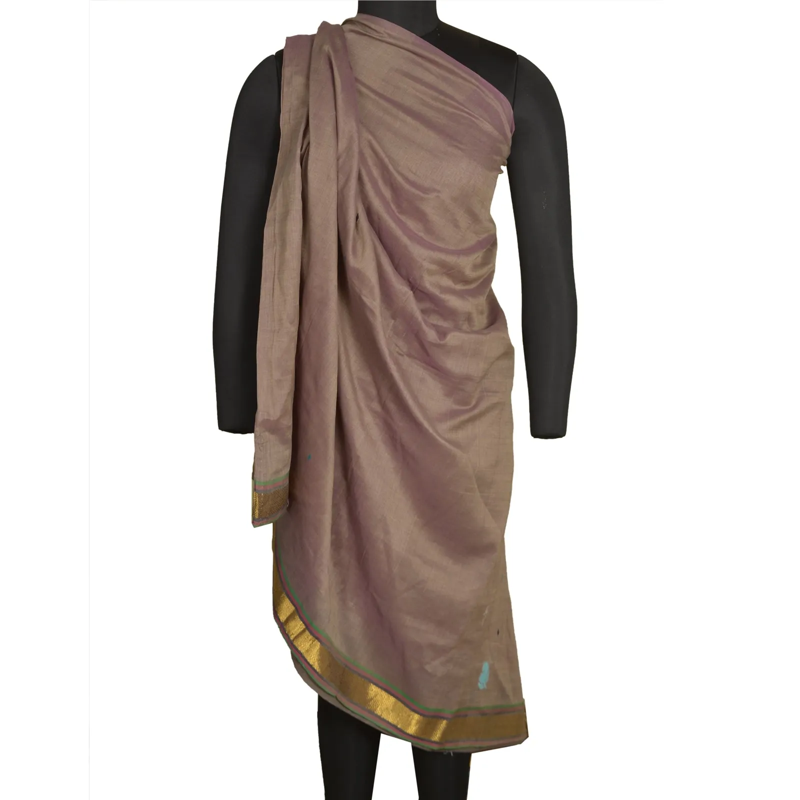 Sanskriti Vintage Brown Indian Sarees 100% Pure Cotton Woven Zari Sari Fabric