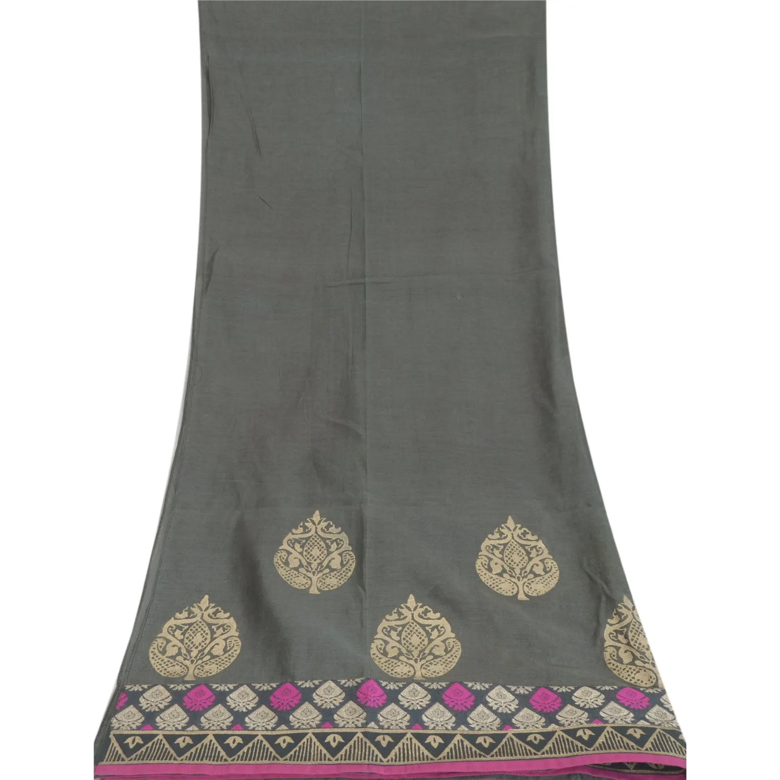 Sanskriti Vintage Long Bollywood Dupatta Gray Pure Cotton Woven Stole Hijab Veil