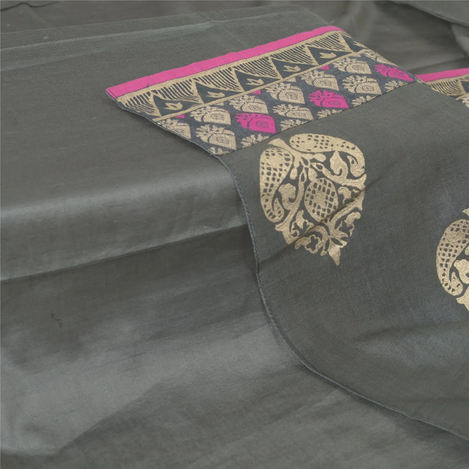 Sanskriti Vintage Long Bollywood Dupatta Gray Pure Cotton Woven Stole Hijab Veil