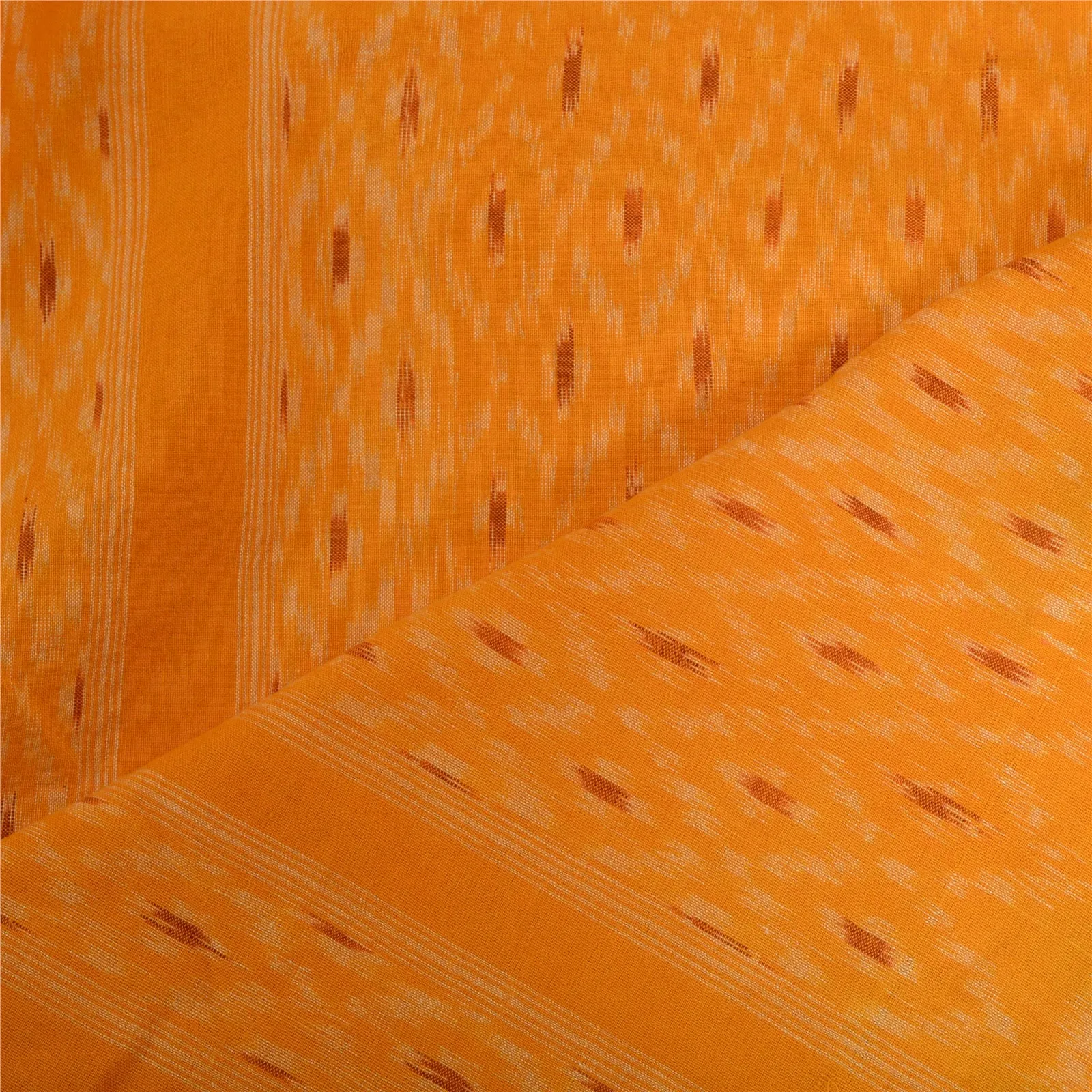 Sanskriti Vintage Long Dupatta Stole Pure Cotton White/Saffron Woven Ikat Hijab