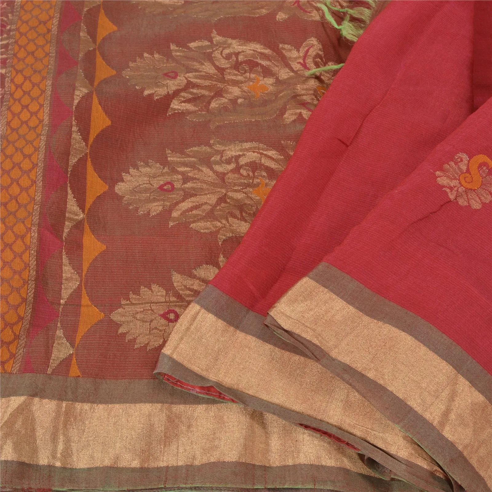 Sanskriti Vintage Red Indian Sarees 100% Pure Cotton Woven Sari Craft Fabric