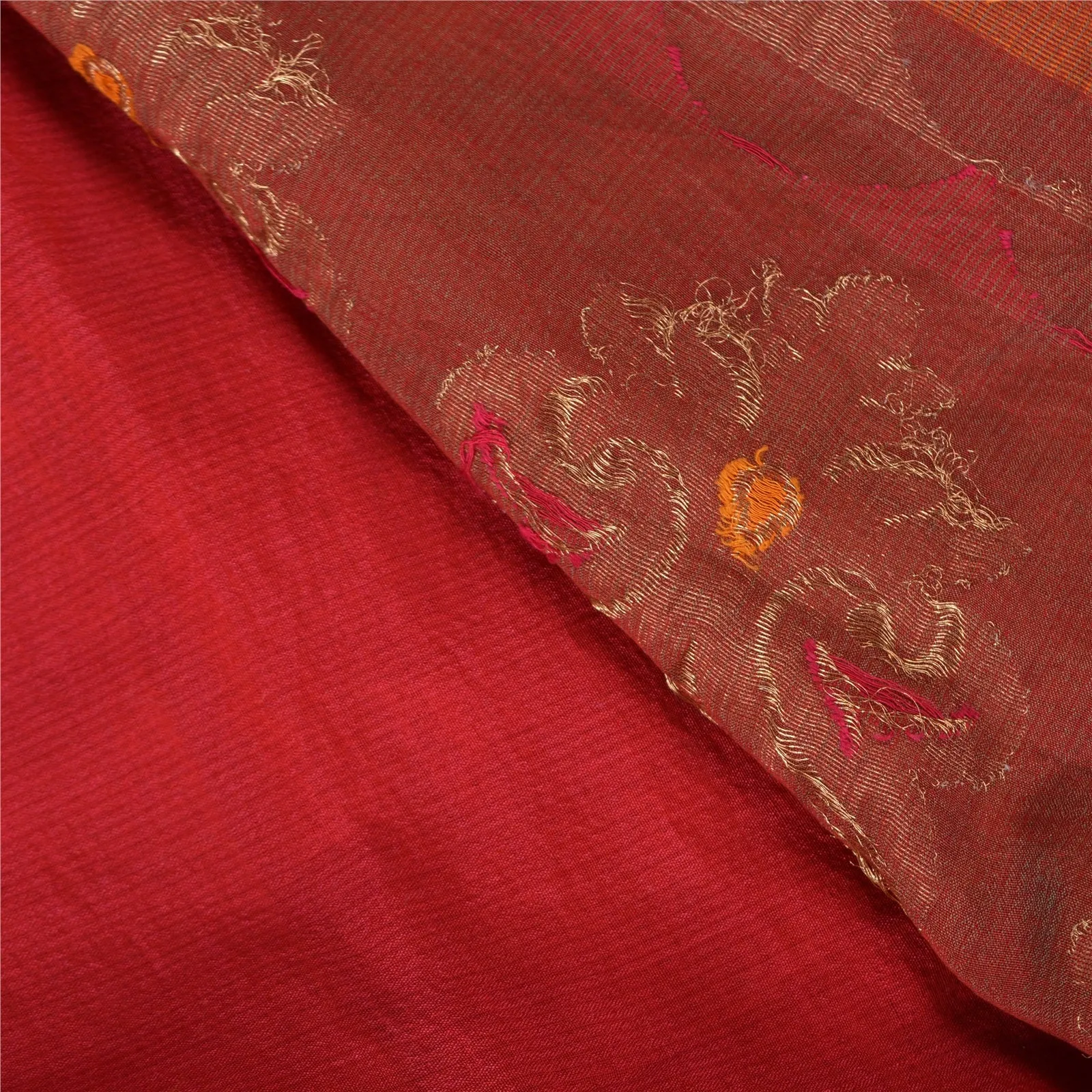 Sanskriti Vintage Red Indian Sarees 100% Pure Cotton Woven Sari Craft Fabric