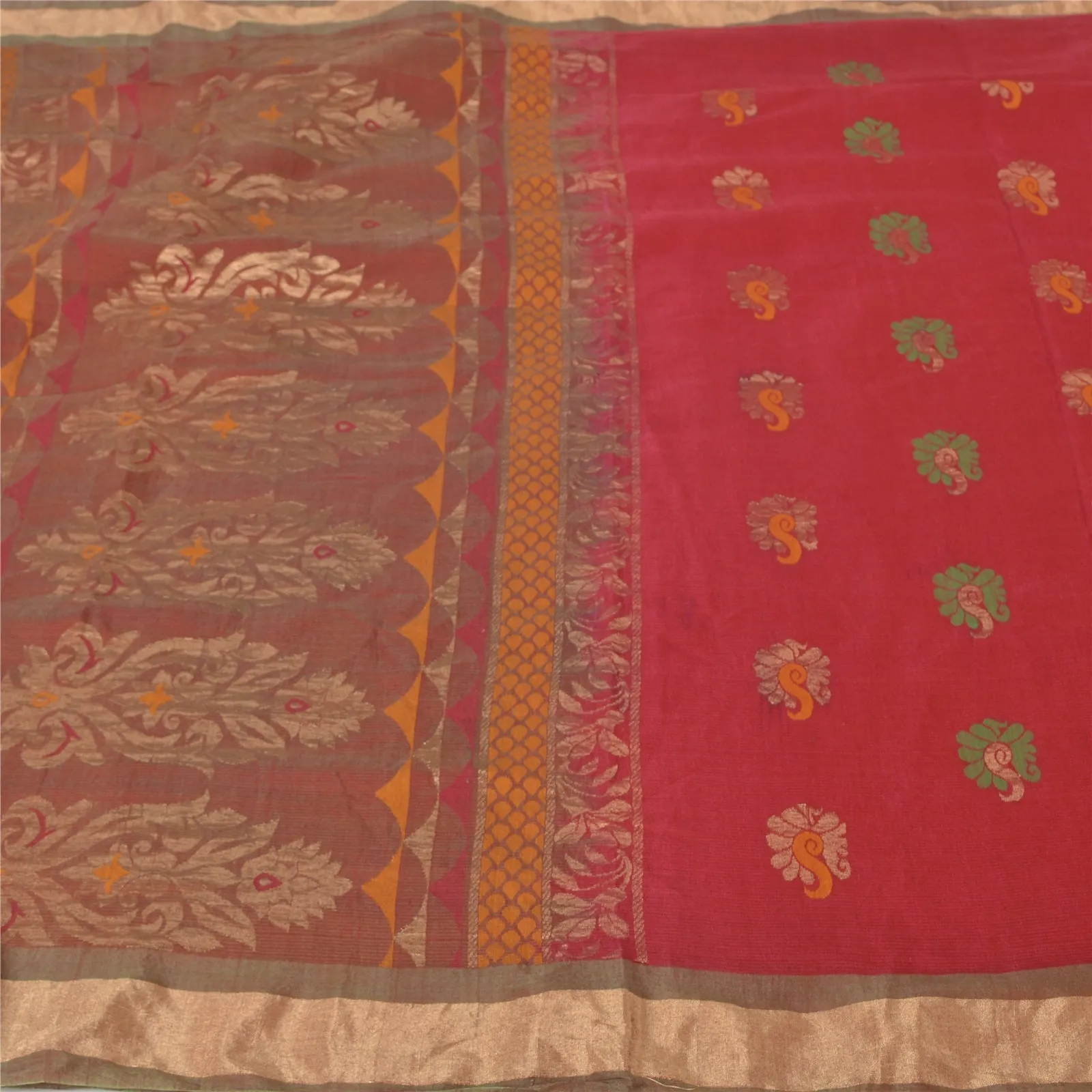 Sanskriti Vintage Red Indian Sarees 100% Pure Cotton Woven Sari Craft Fabric