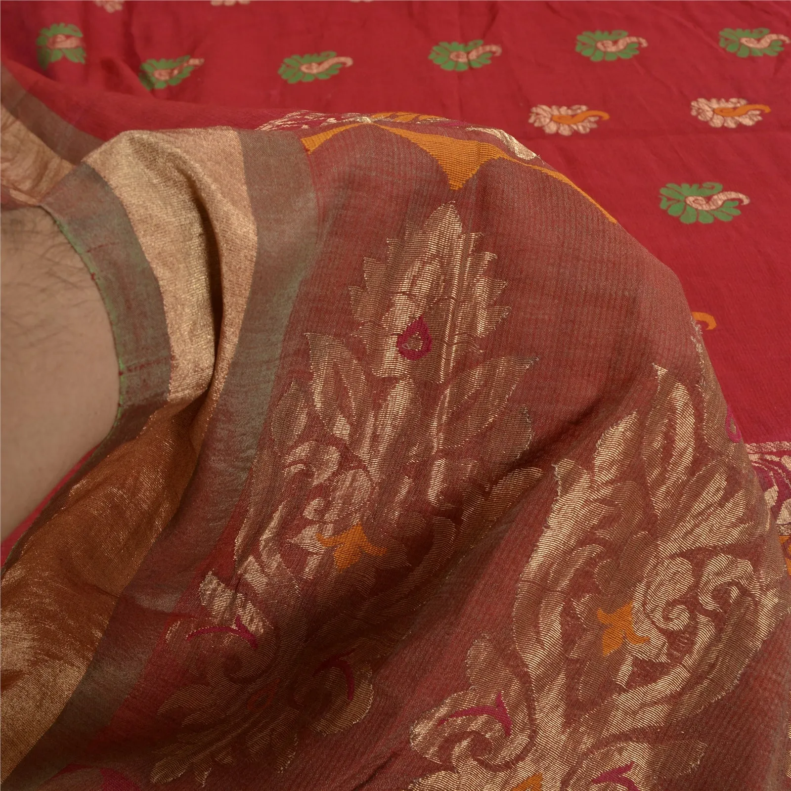 Sanskriti Vintage Red Indian Sarees 100% Pure Cotton Woven Sari Craft Fabric