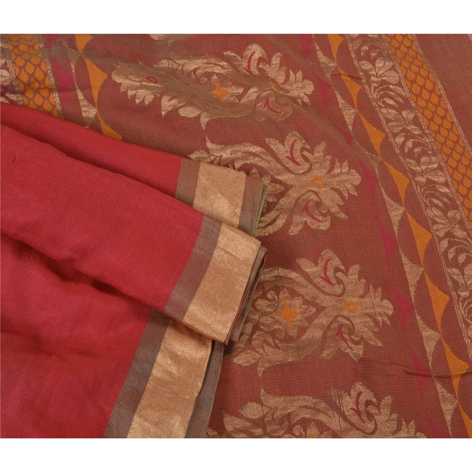 Sanskriti Vintage Red Indian Sarees 100% Pure Cotton Woven Sari Craft Fabric