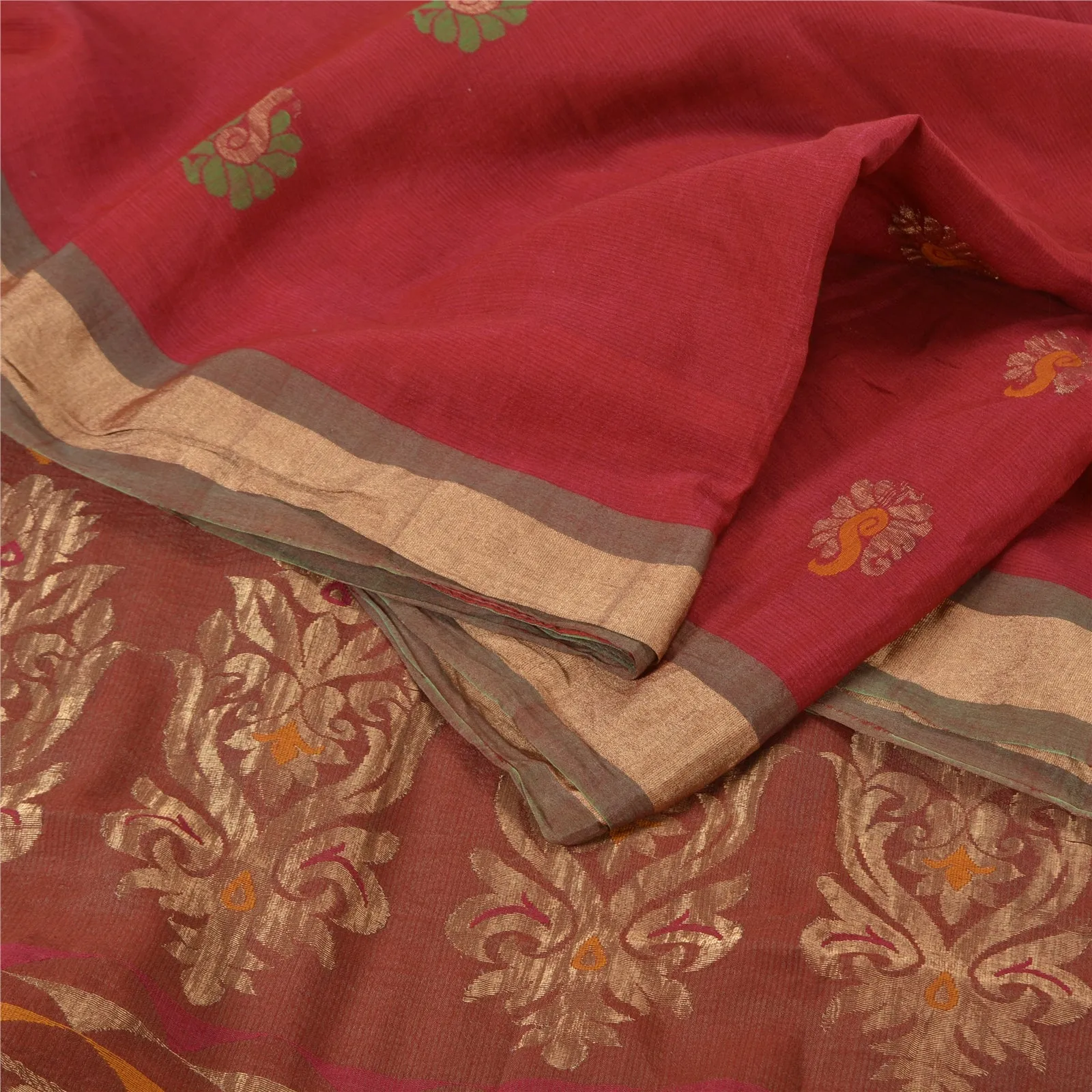 Sanskriti Vintage Red Indian Sarees 100% Pure Cotton Woven Sari Craft Fabric