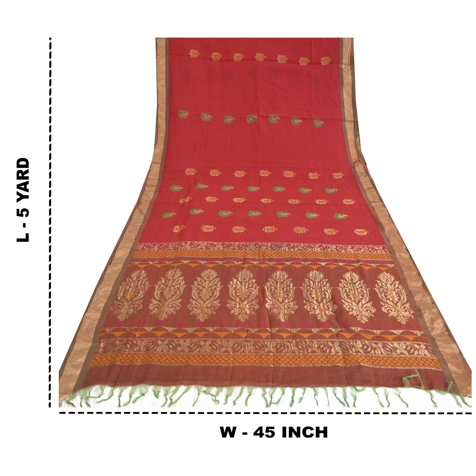 Sanskriti Vintage Red Indian Sarees 100% Pure Cotton Woven Sari Craft Fabric