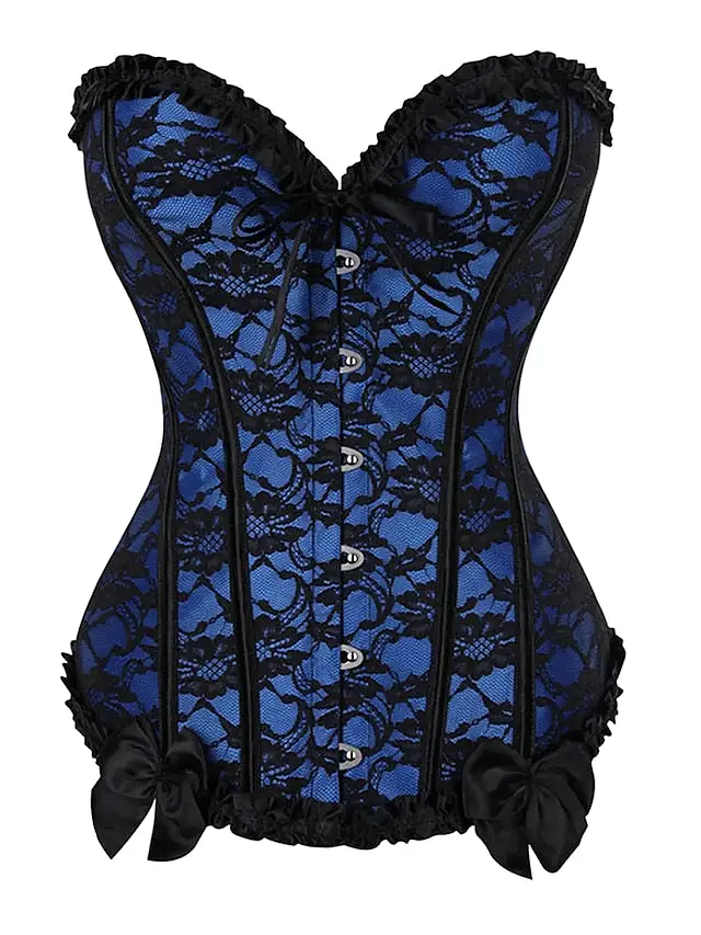 Seductive Black and Red Floral Corsets with Dark Blue Accents - Sleeveless Backless Design