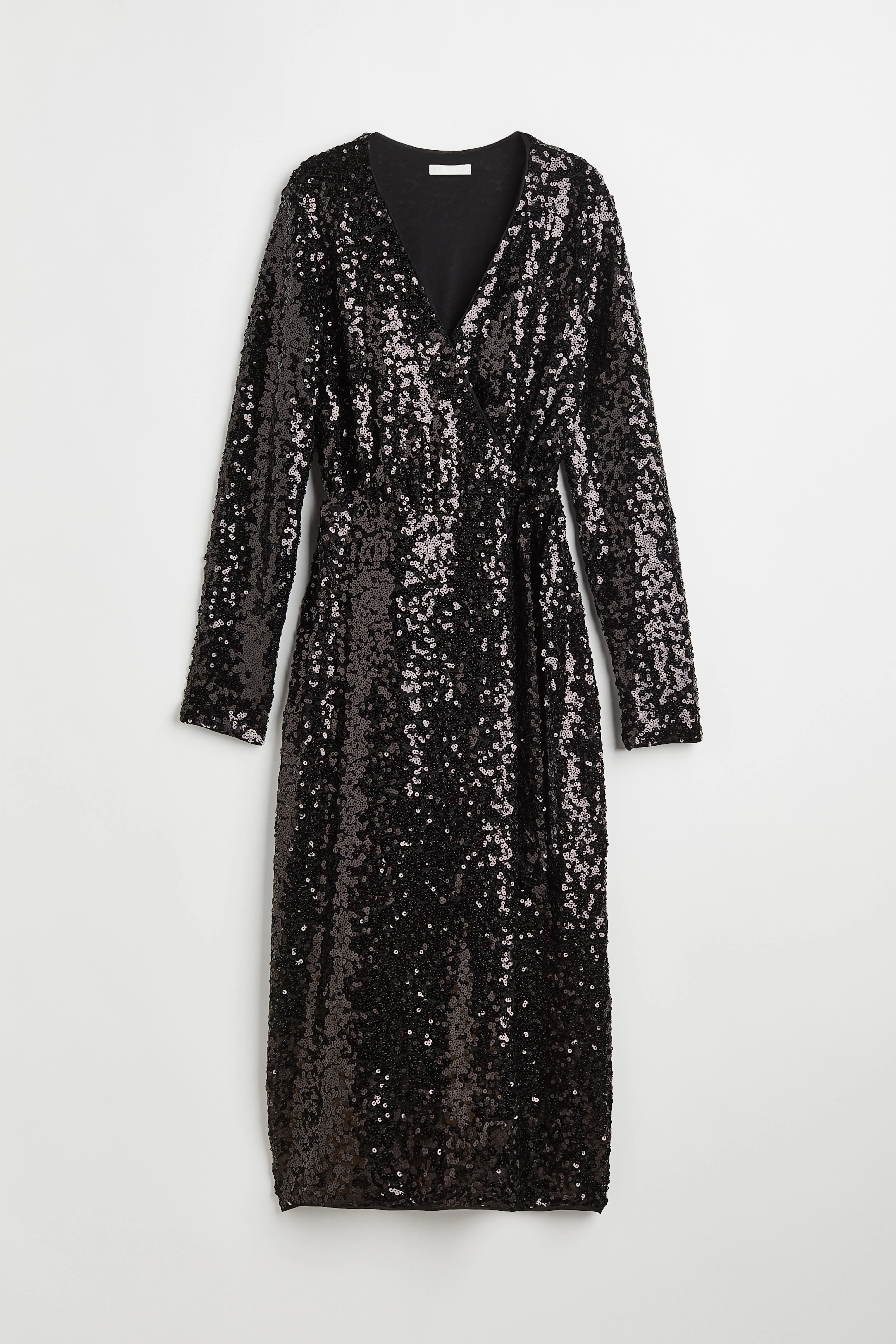 Sequined wrap dress - V-neck - Long sleeve - Black/Sequins - Ladies | H&M GB