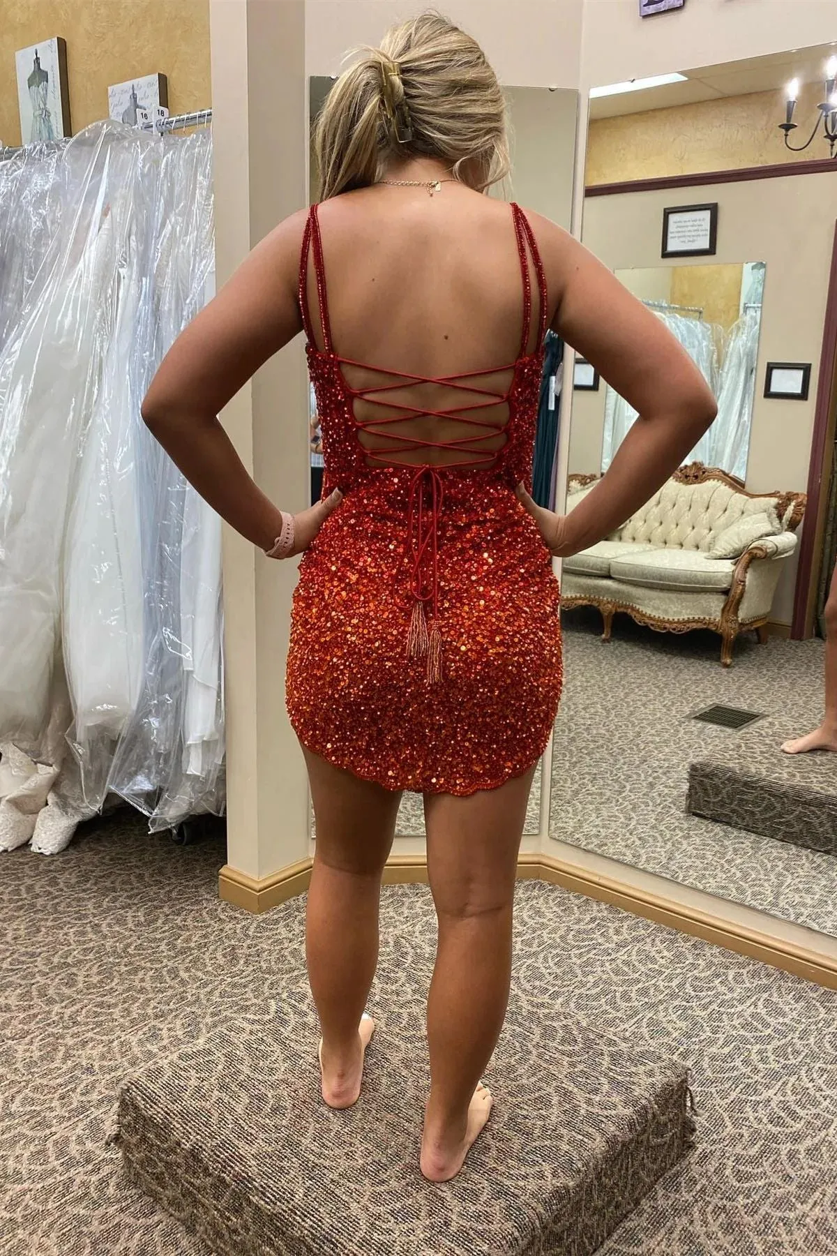 Short Red Sequins Tight Homecoming Dress