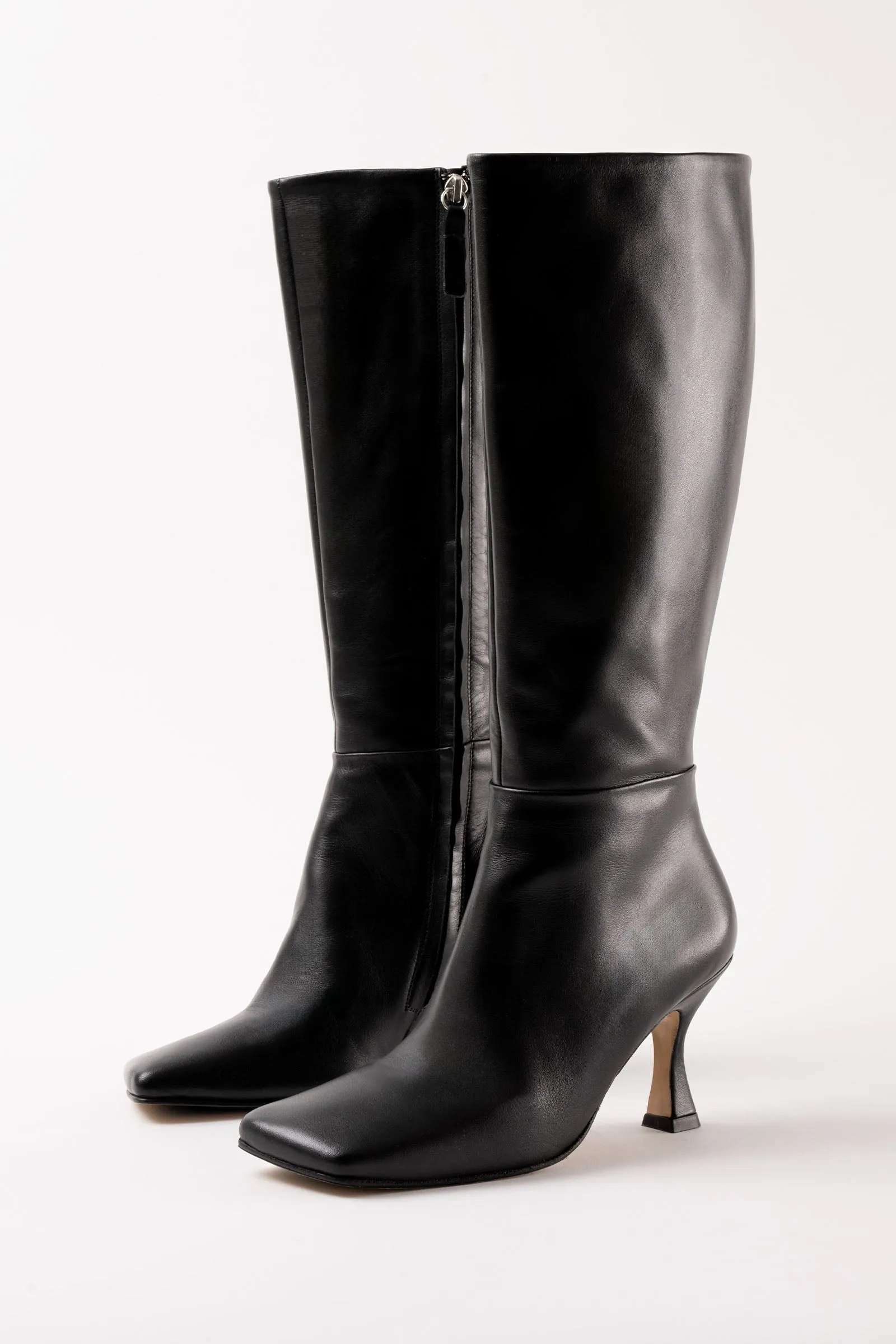 SONIA - Black Leather Knee-High Boots