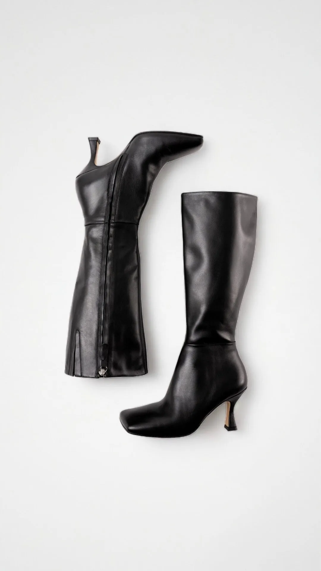 SONIA - Black Leather Knee-High Boots