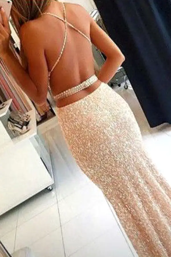 Sparkle Golden Sheath Floor Length Sweetheart Strapless Sleeveless Backless Prom Dresses