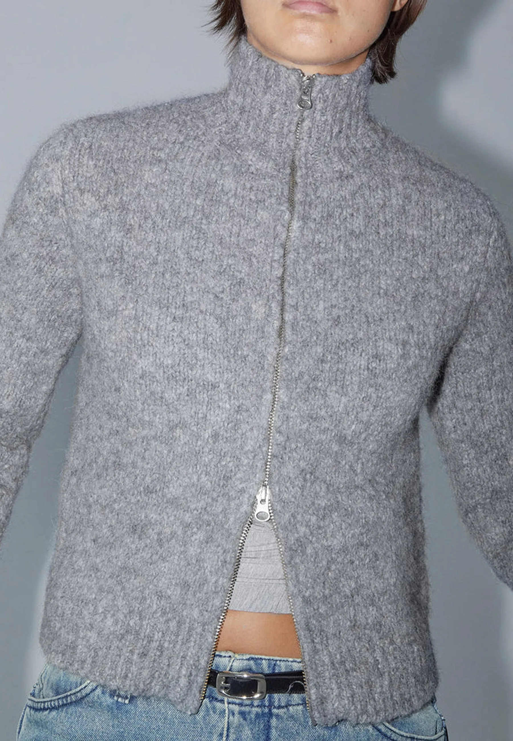 Stadium Zip Knit Cardigan - Grey