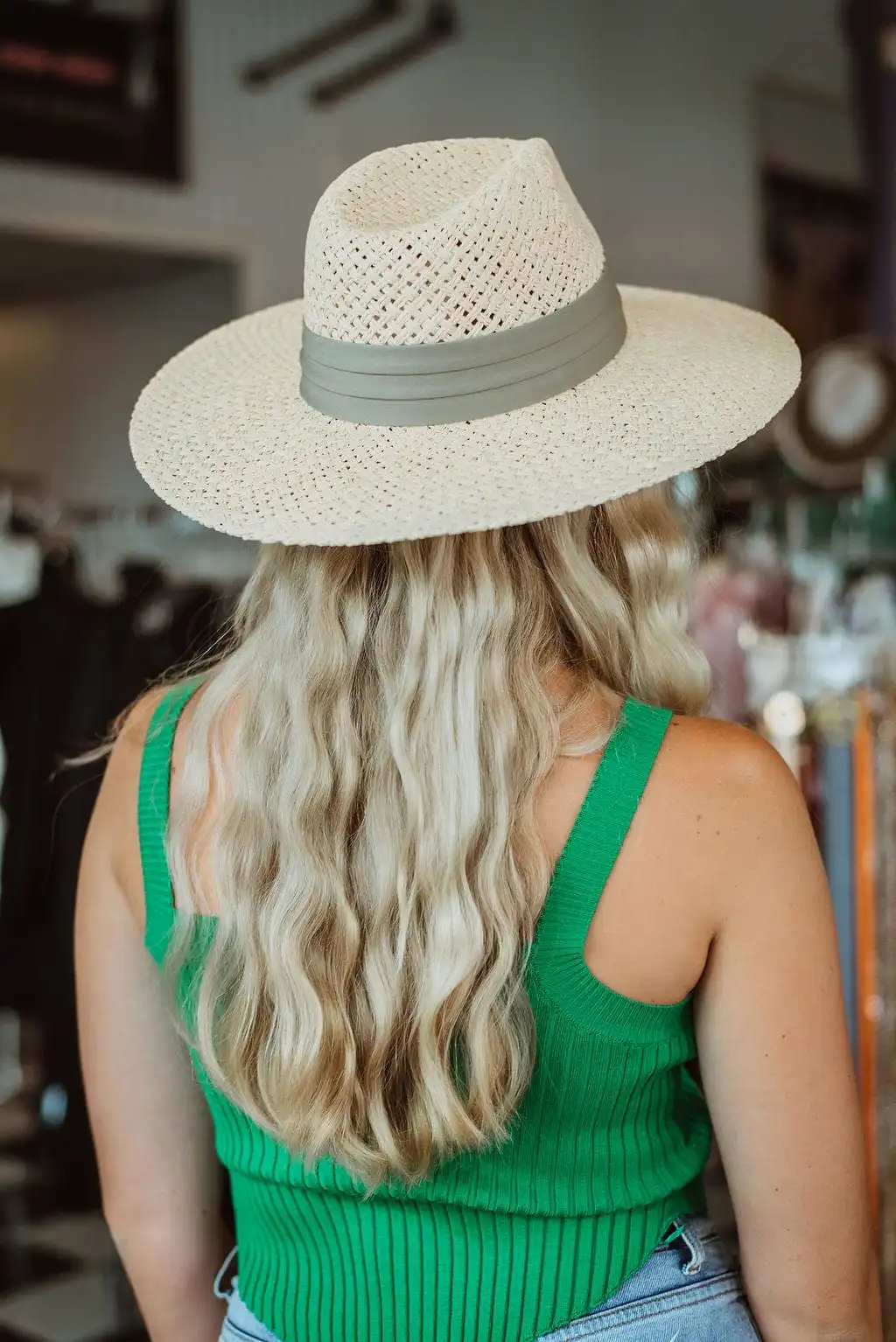 Straw Beach Hat With Olive Band