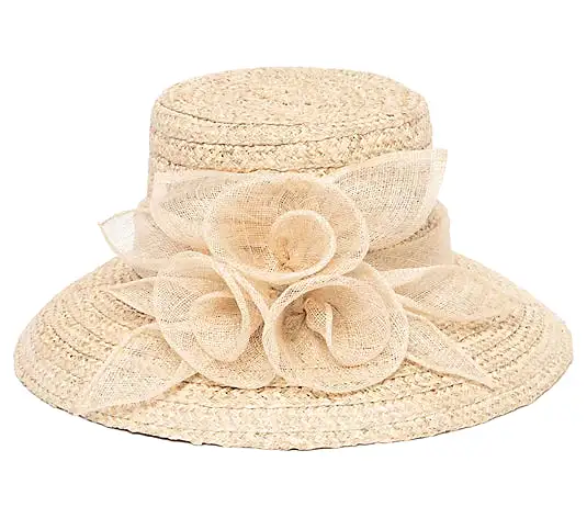 Straw Dress Hat with Triple Floral Band