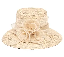 Straw Dress Hat with Triple Floral Band