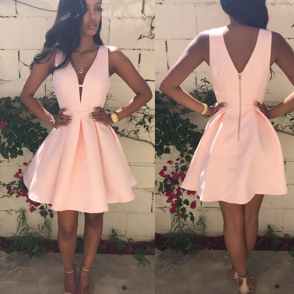 style Sexy Dress Women Deep VNeck backless Sleeveless pink dresses Party slim Aline Vestir